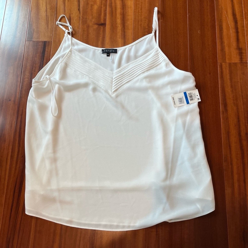 1.STATE White Tank Cami Top Camisole Sleeveless Cloud V Neck 8131017 New Size XL